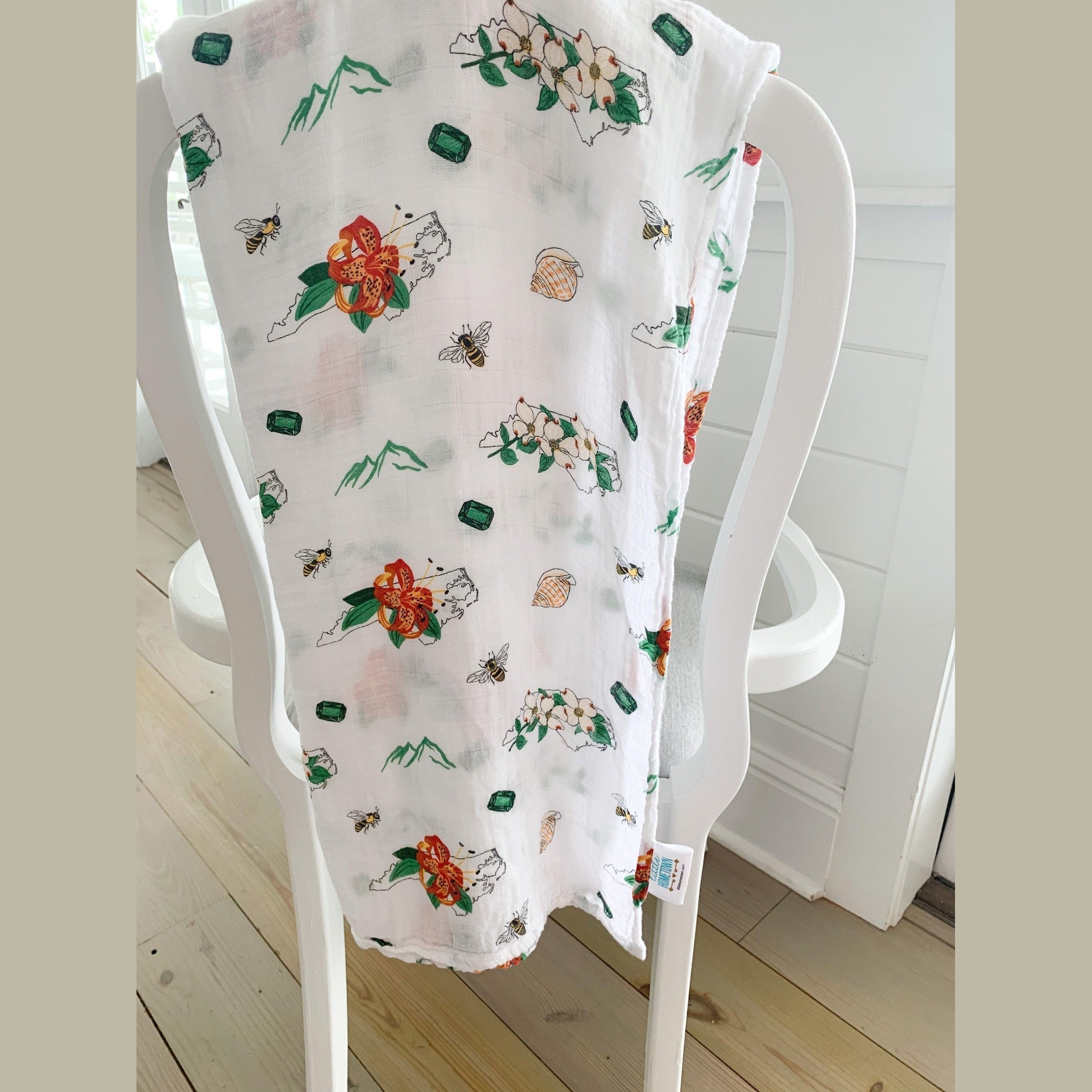 Gift Set: North Carolina Baby Muslin Swaddle Blanket and Burp Cloth/Bib Combo (Floral)-thumbmail-7
