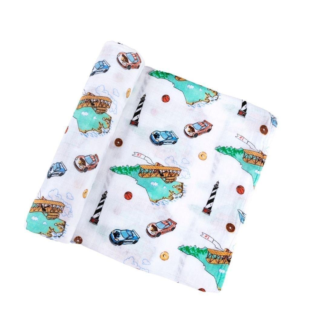 Gift Set: North Carolina Baby Muslin Swaddle Blanket and Burp Cloth/Bib Combo-thumbmail-4