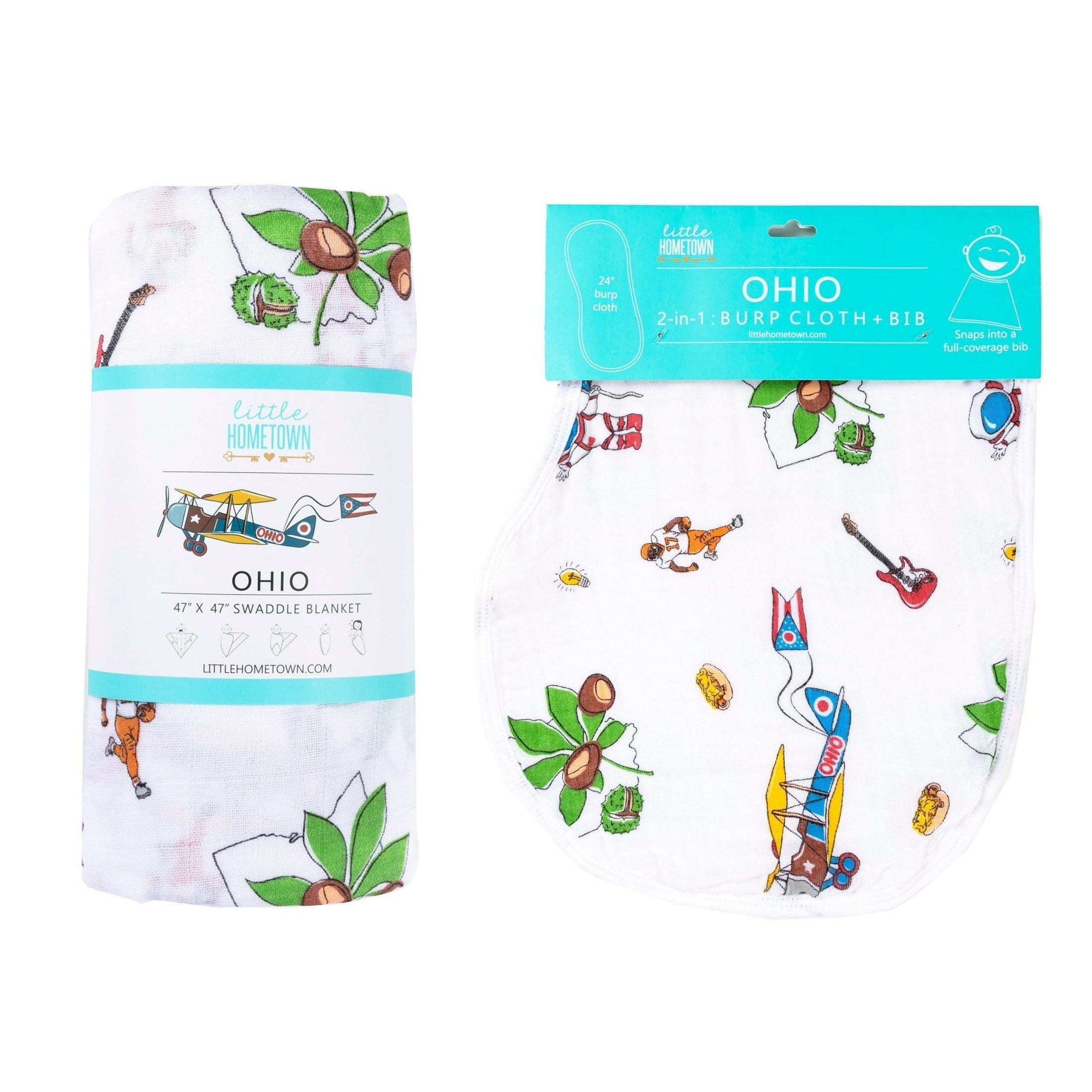 Gift Set: Ohio Baby Muslin Swaddle Receiving Blanket and Burp Cloth / Bib Combo-thumbmail-5