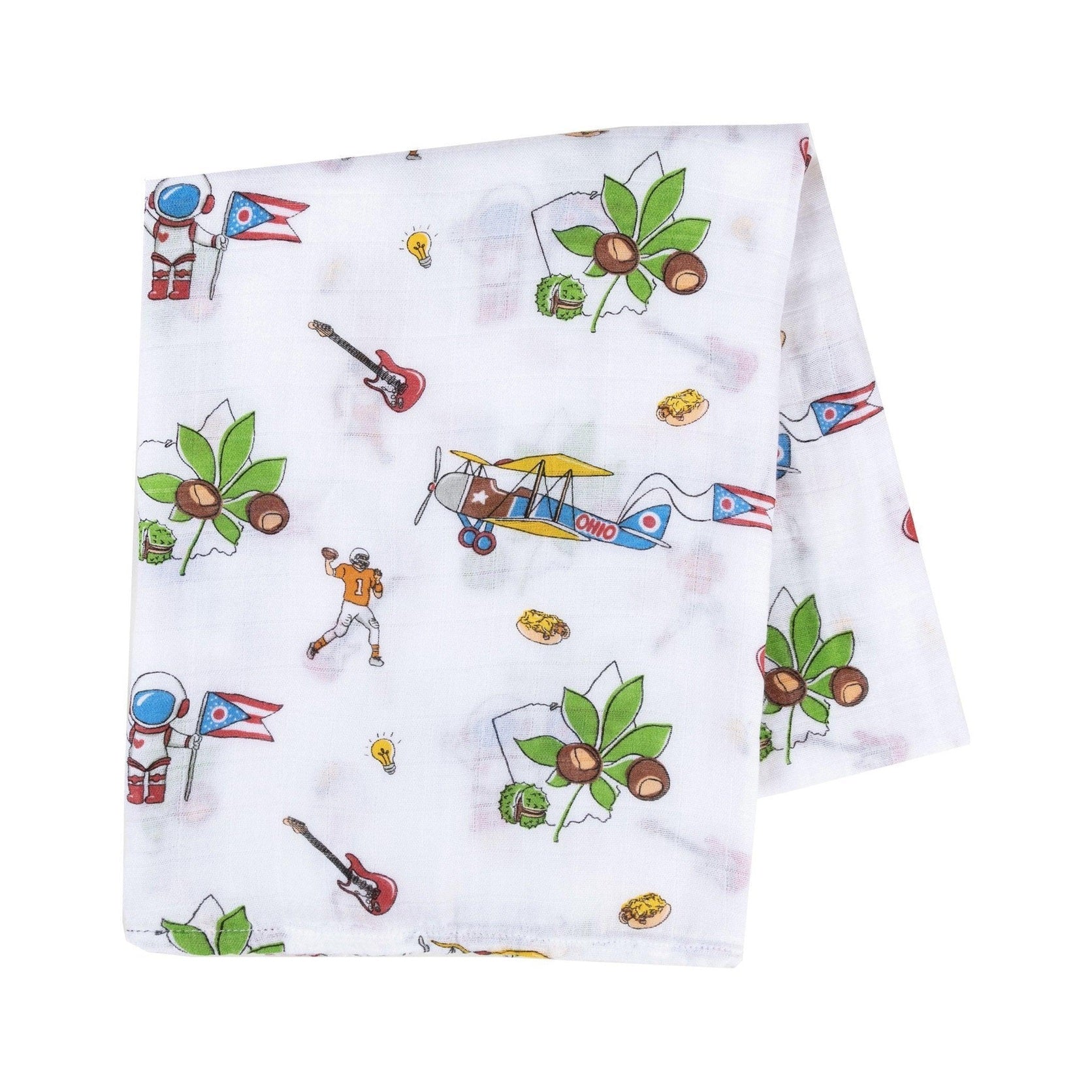 Gift Set: Ohio Baby Muslin Swaddle Receiving Blanket and Burp Cloth / Bib Combo-thumbmail-2