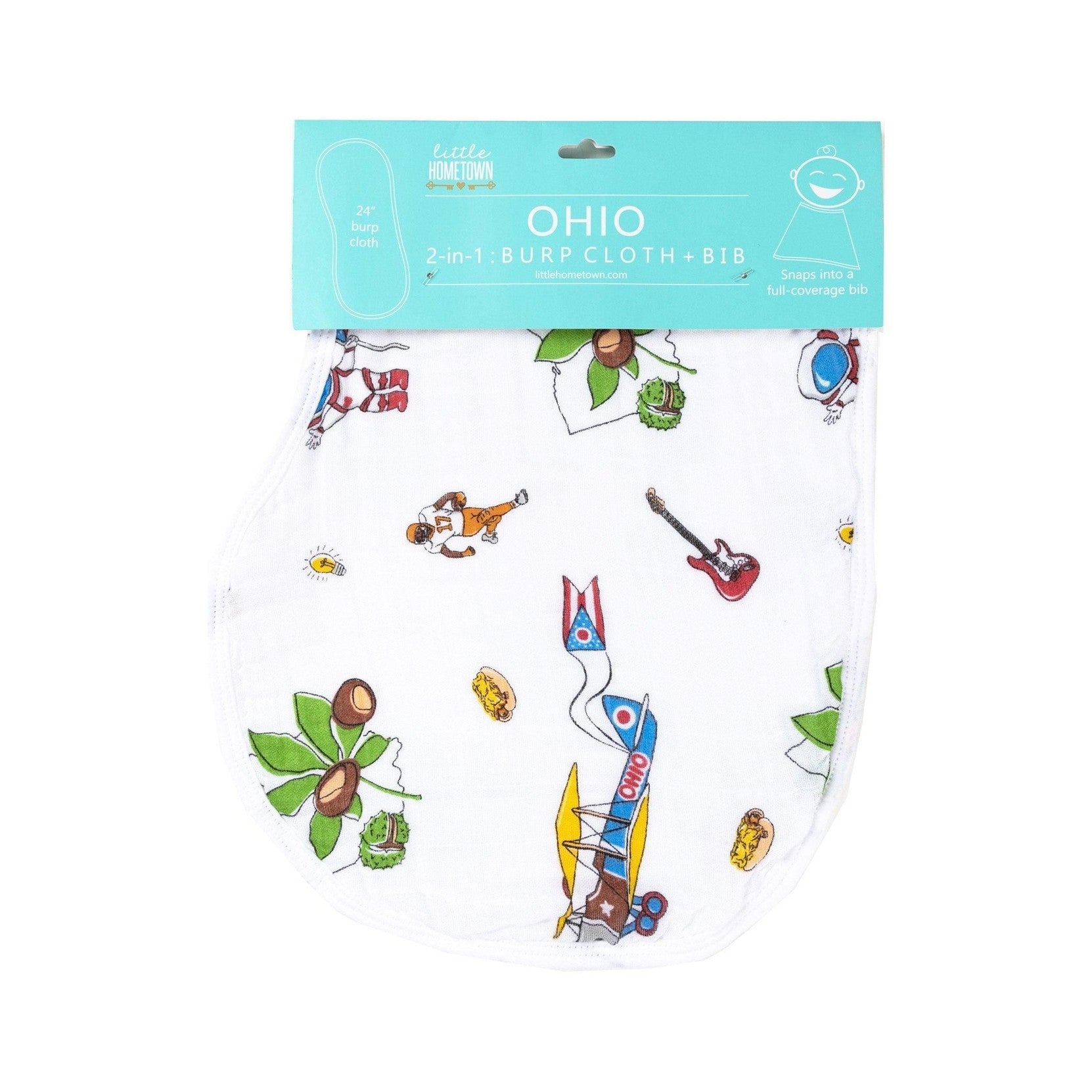 Gift Set: Ohio Baby Muslin Swaddle Receiving Blanket and Burp Cloth / Bib Combo-thumbmail-4
