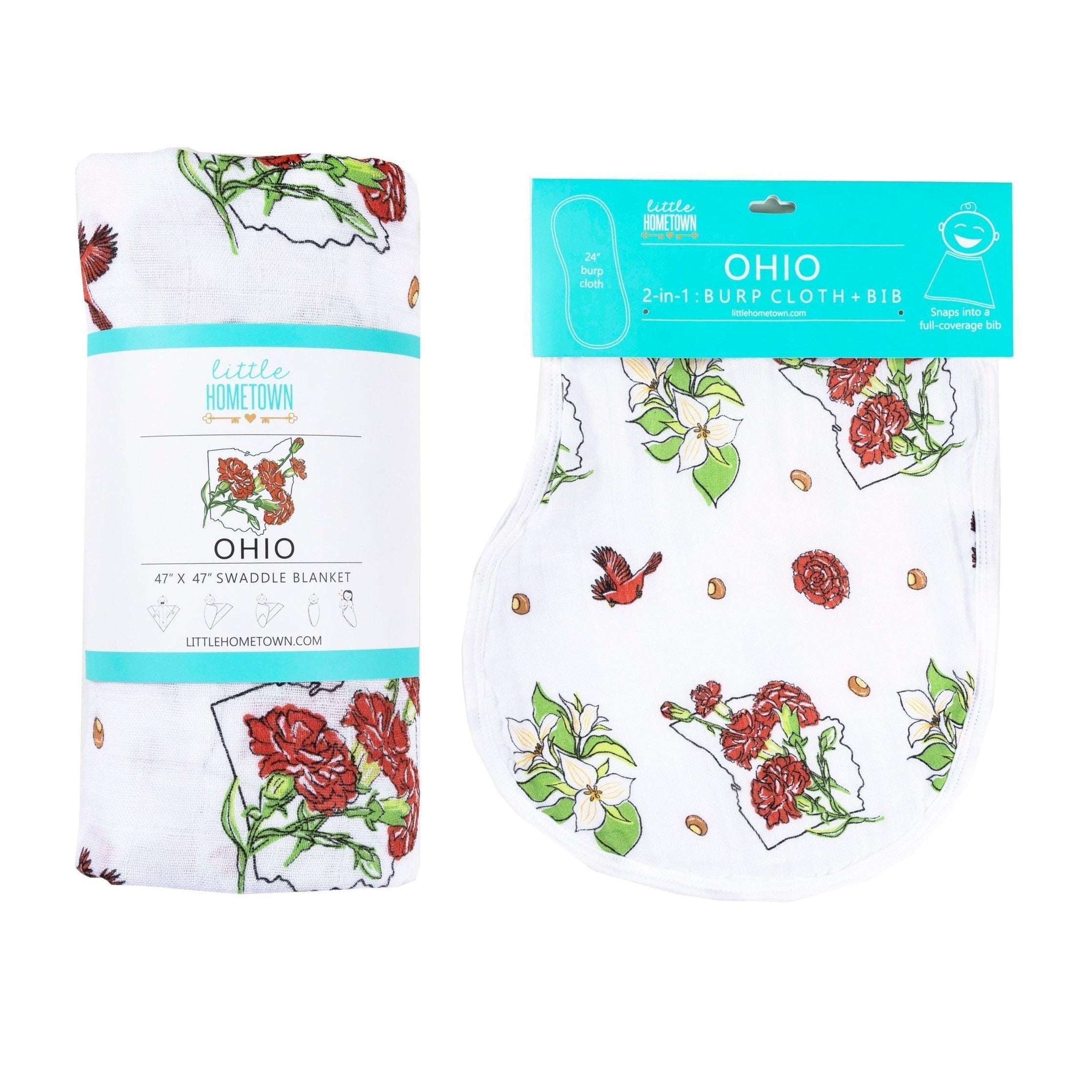 Gift Set: Ohio Baby Muslin Swaddle Receiving Blanket (Floral) and Burp/Bib Combo-thumbmail-8