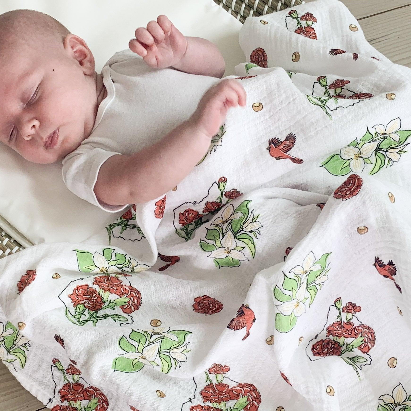 Gift Set: Ohio Baby Muslin Swaddle Receiving Blanket (Floral) and Burp/Bib Combo-thumbmail-4