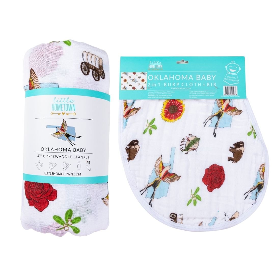 Gift Set: Oklahoma Swaddle Blanket and Burp Cloth/Bib Combo-thumbmail-2