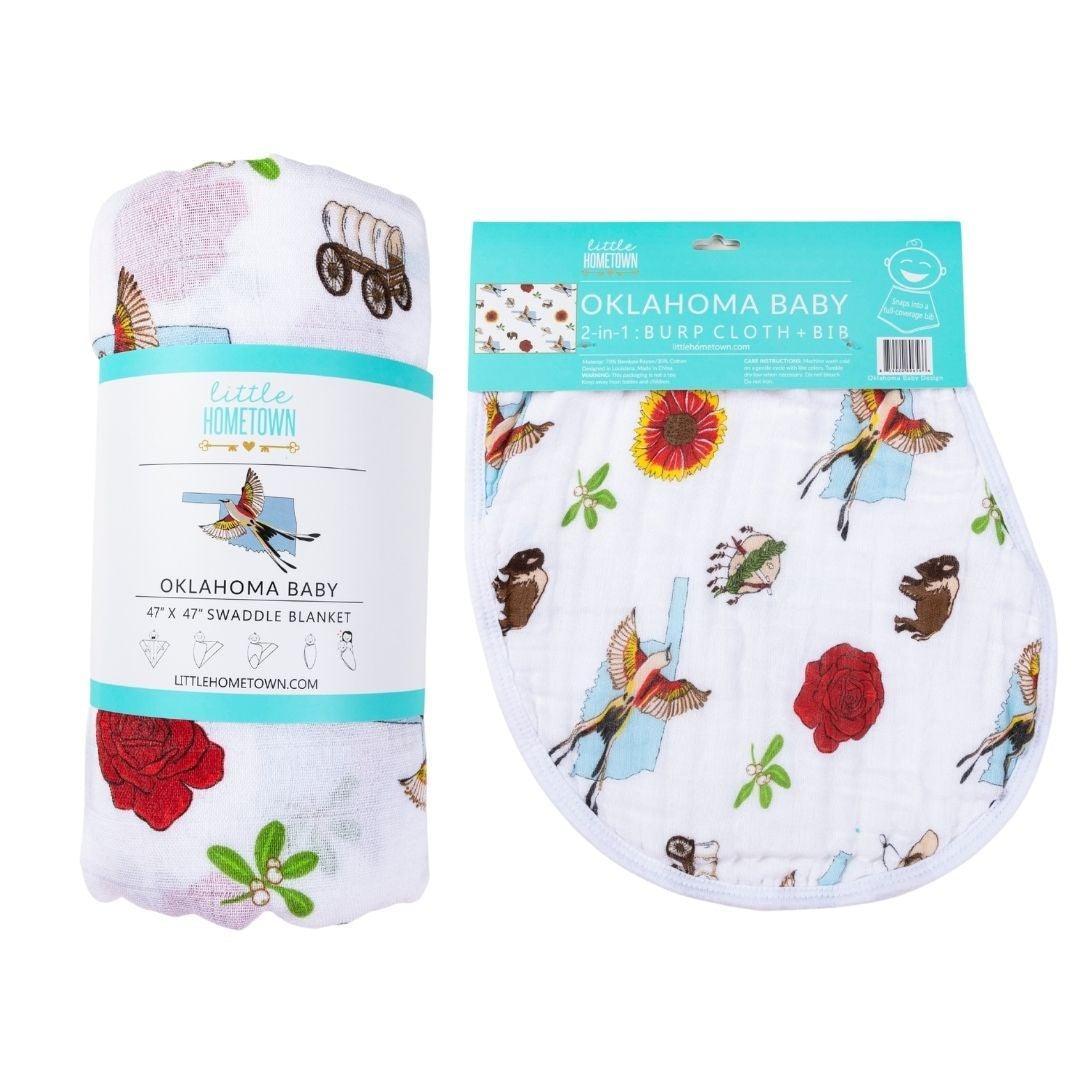 Gift Set: Oklahoma Swaddle Blanket and Burp Cloth/Bib Combo-thumbmail-3