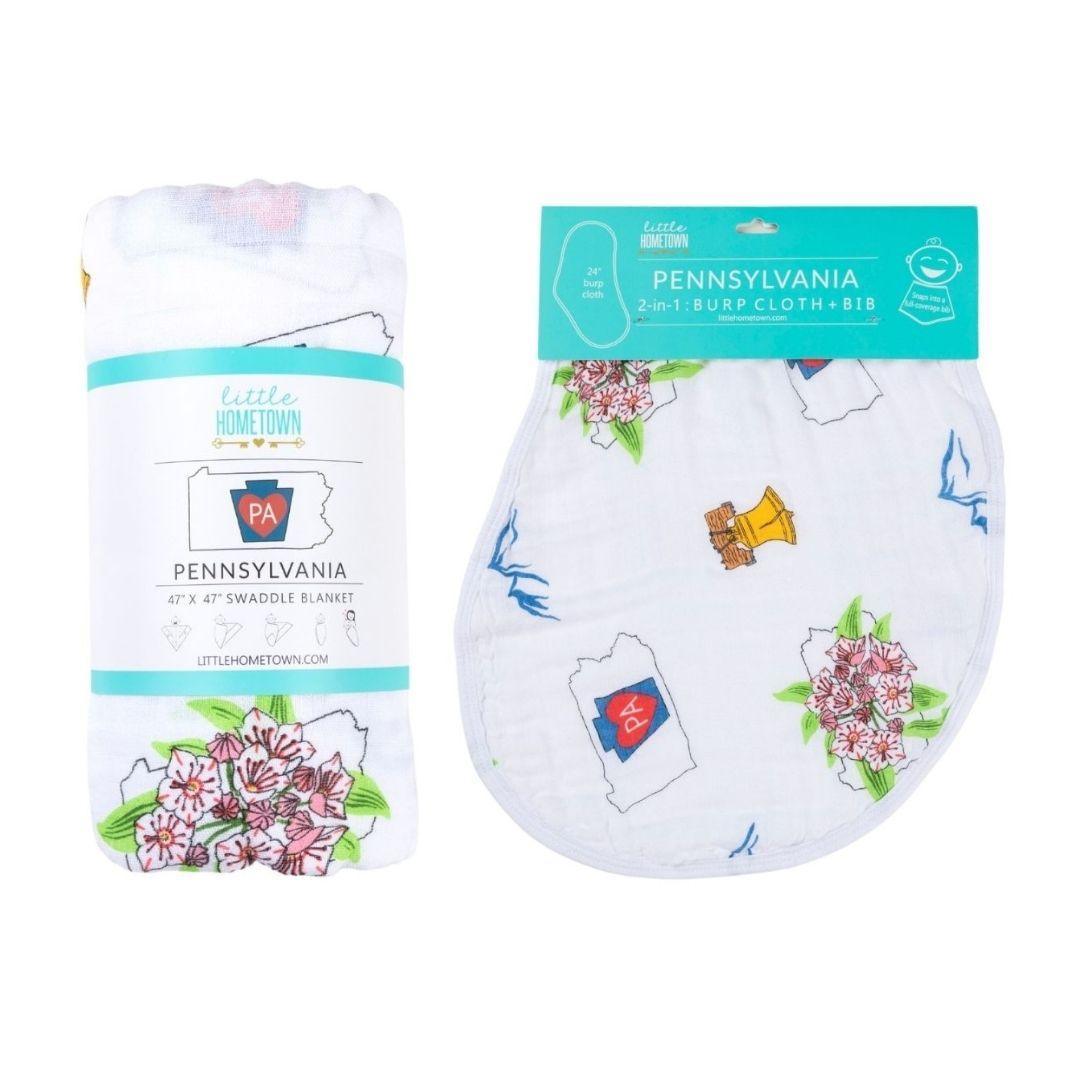 Gift Set: Pennsylvania Baby Muslin Swaddle Blanket and Burp Cloth/Bib Combo-thumbmail-8