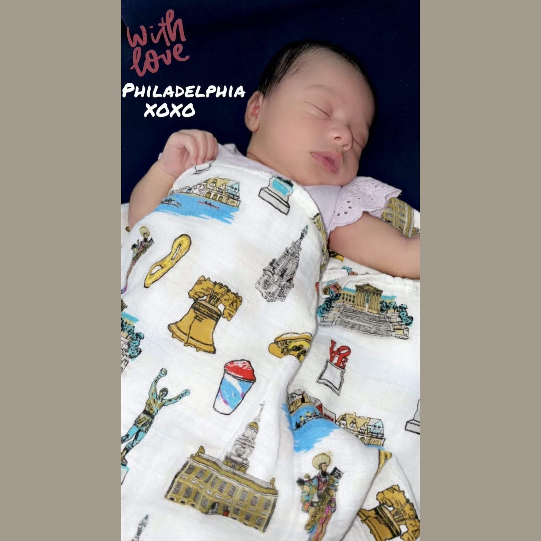 Gift Set: Philadelphia Baby Muslin Swaddle Blanket and Burp Cloth/Bib Combo-thumbmail-1