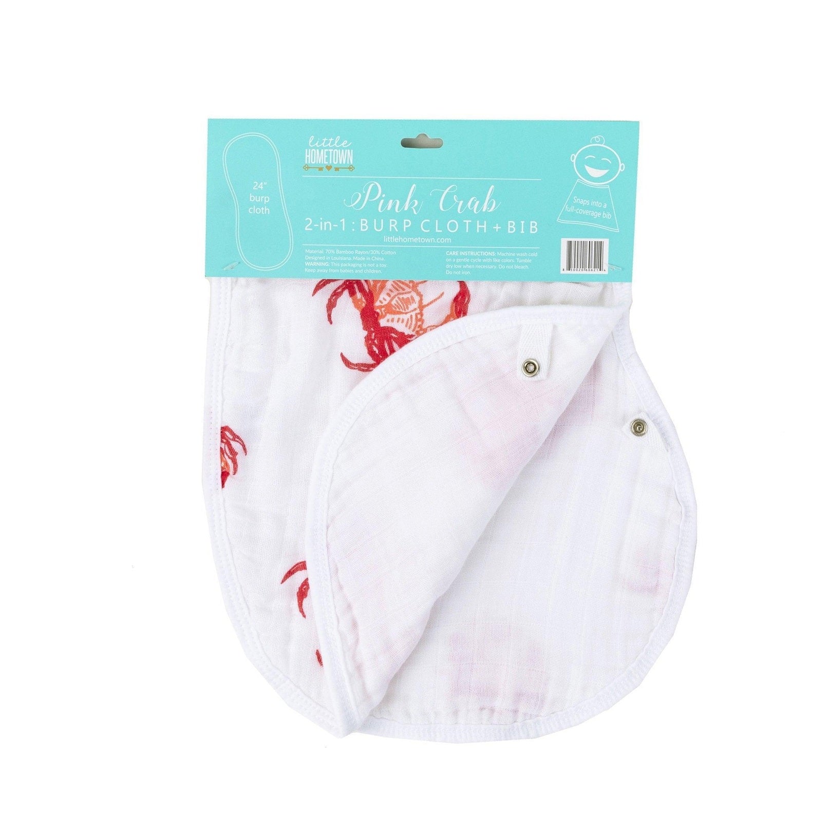Gift Set: Pink Crab Baby Muslin Swaddle Blanket and Burp Cloth/Bib Combo-thumbmail-3