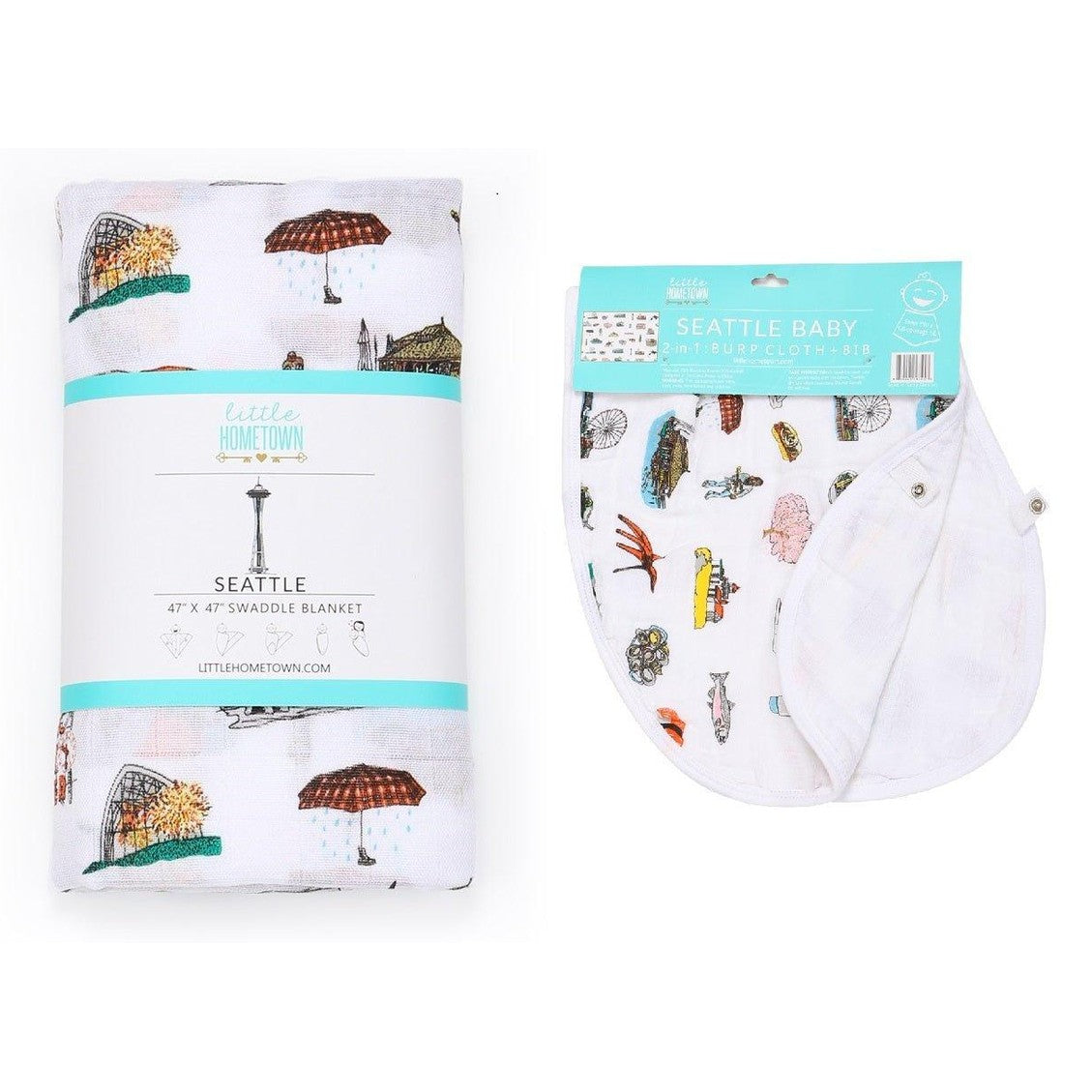 Gift Set: Seattle Baby Muslin Swaddle Blanket and Burp Cloth/Bib Combo-thumbmail-7