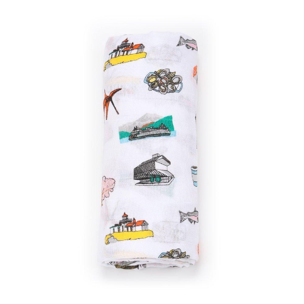 Gift Set: Seattle Baby Muslin Swaddle Blanket and Burp Cloth/Bib Combo-thumbmail-4