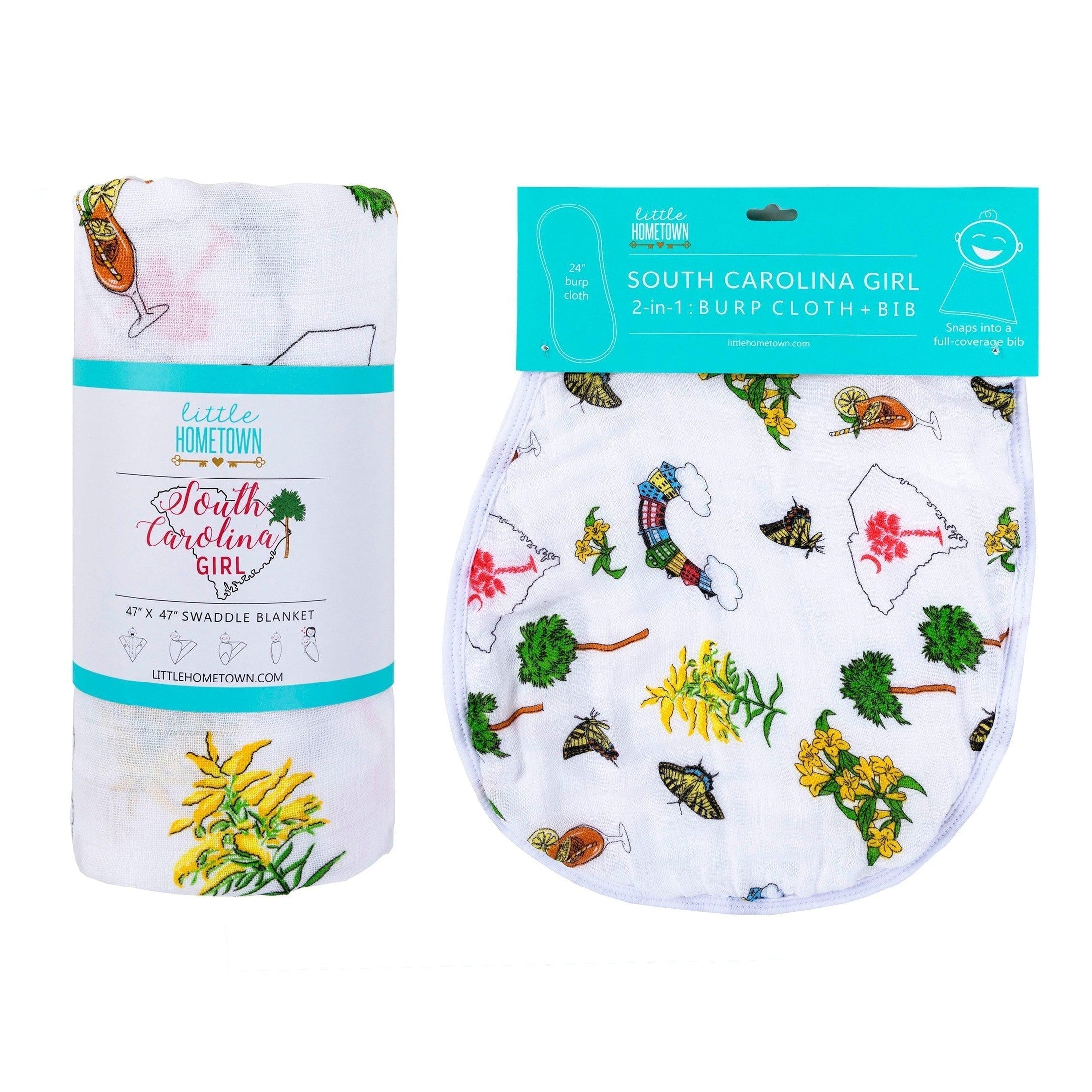 Gift Set: South Carolina Girl Baby Muslin Swaddle Blanket and Burp Cloth/Bib Combo-thumbmail-10