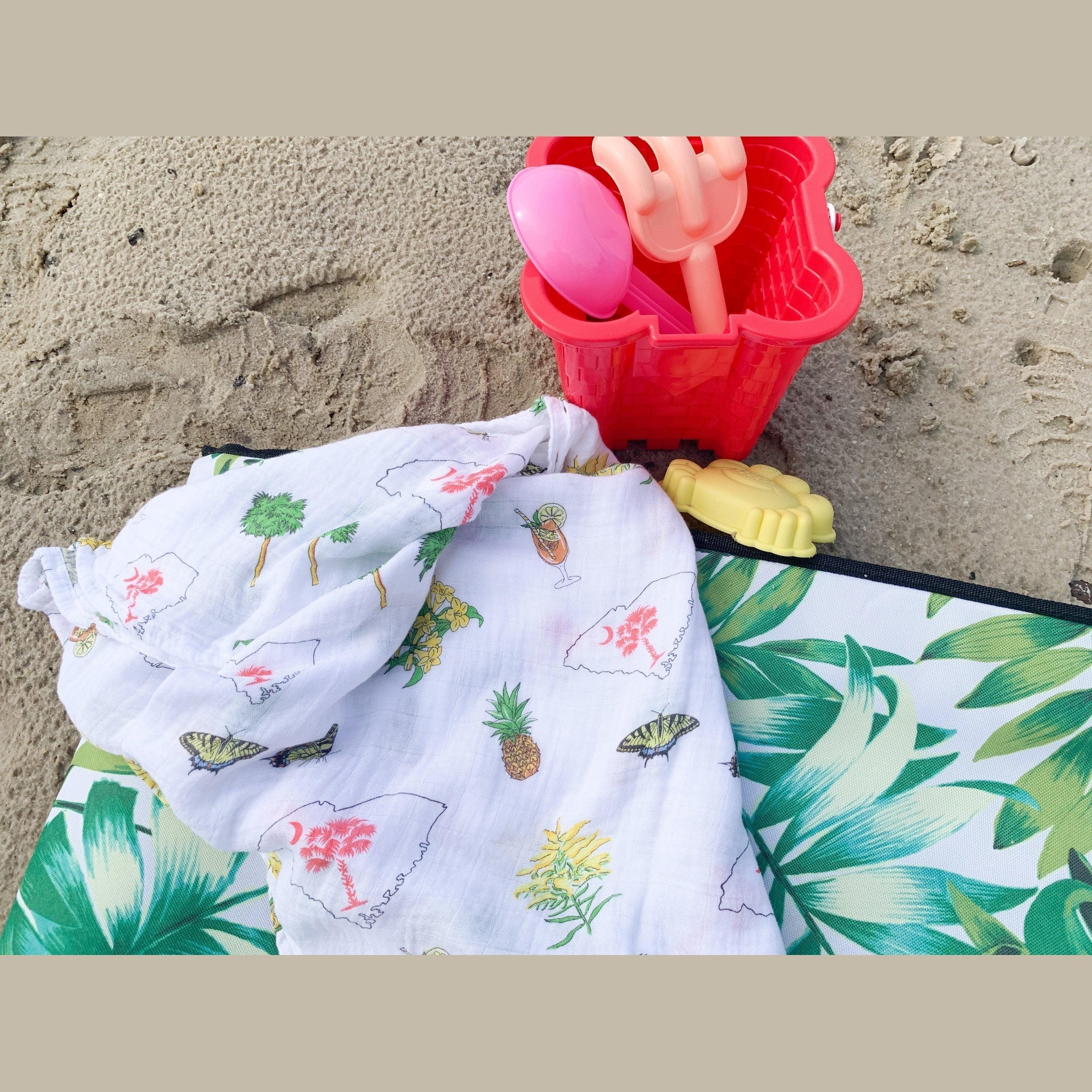 Gift Set: South Carolina Girl Baby Muslin Swaddle Blanket and Burp Cloth/Bib Combo-thumbmail-1