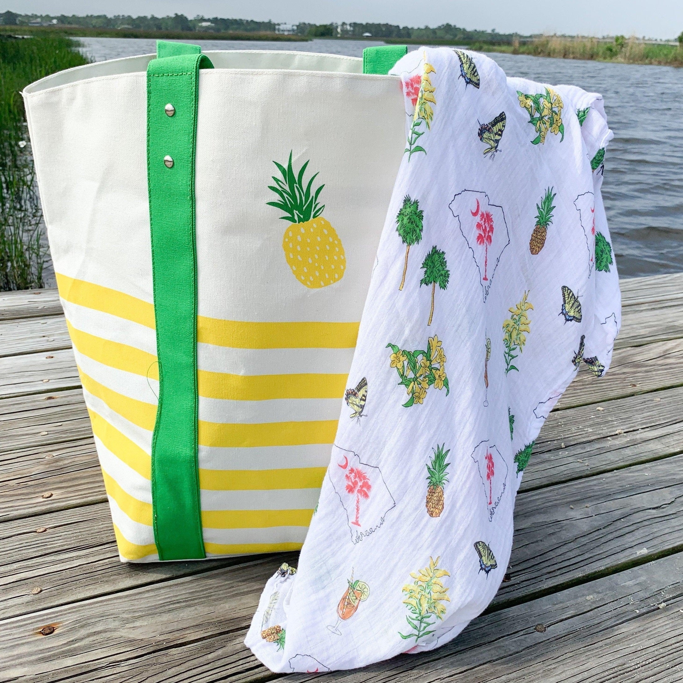 Gift Set: South Carolina Girl Baby Muslin Swaddle Blanket and Burp Cloth/Bib Combo-thumbmail-8