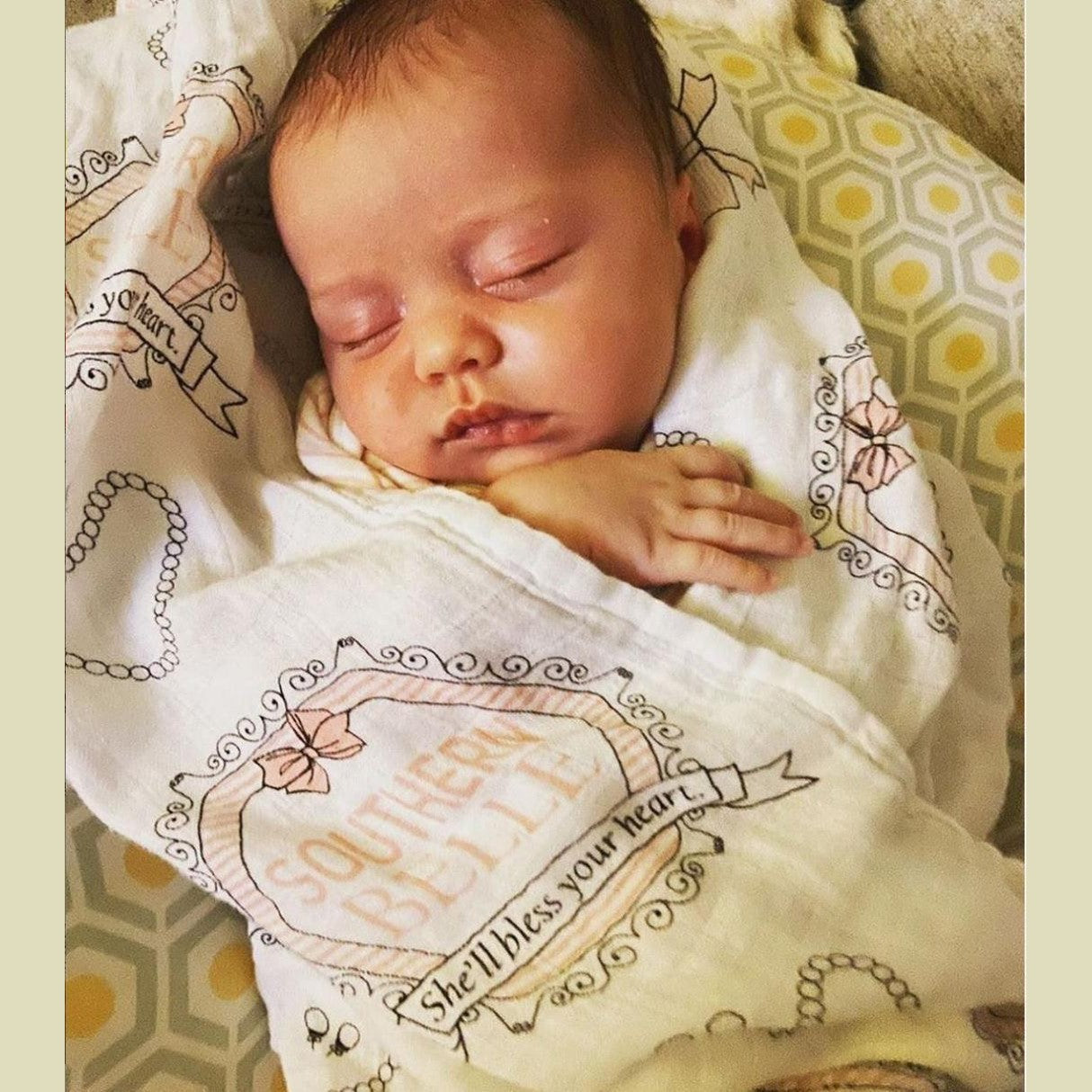 Gift Set: Southern Belle Baby Muslin Swaddle Blanket and Burp Cloth/Bib Combo-thumbmail-10