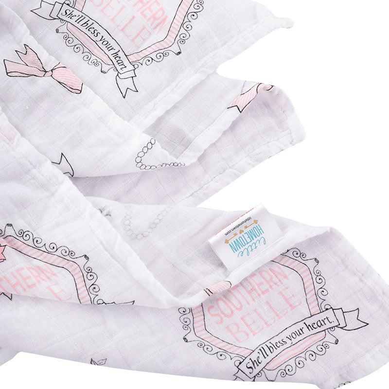 Gift Set: Southern Belle Baby Muslin Swaddle Blanket and Burp Cloth/Bib Combo-thumbmail-7