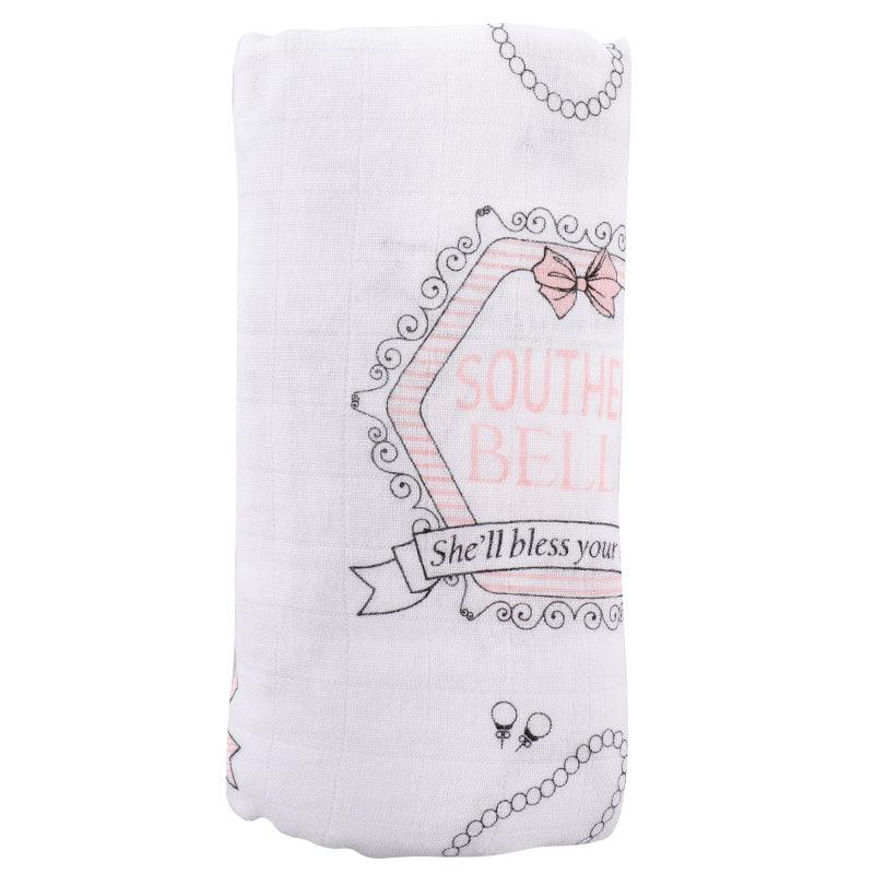 Gift Set: Southern Belle Baby Muslin Swaddle Blanket and Burp Cloth/Bib Combo-thumbmail-8