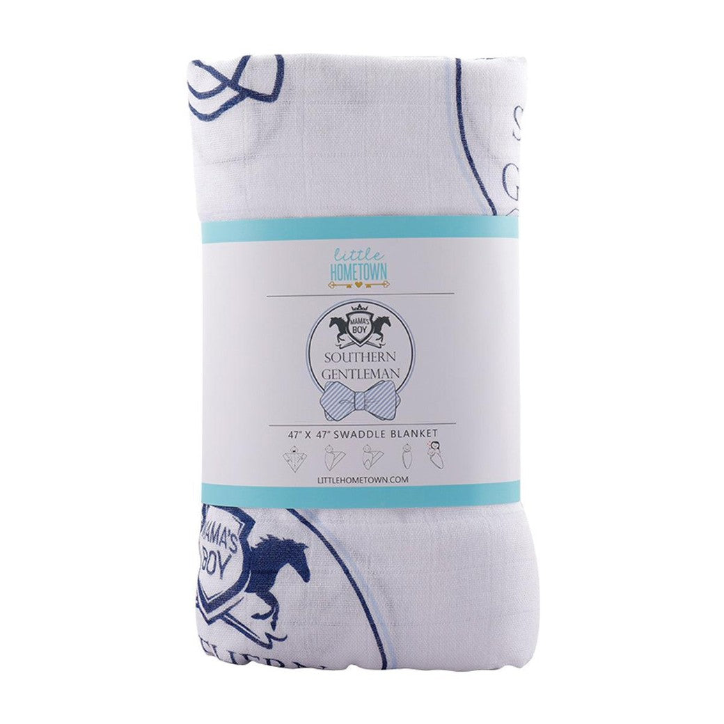 Gift Set: Southern Gentleman Baby Muslin Swaddle Blanket and Burp Cloth/Bib Combo-thumbmail-5