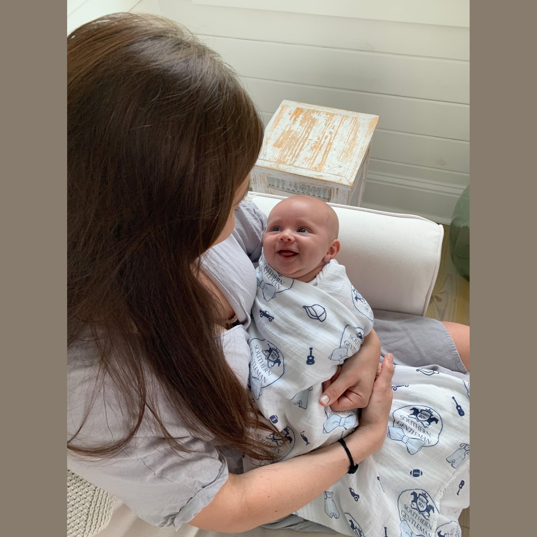 Gift Set: Southern Gentleman Baby Muslin Swaddle Blanket and Burp Cloth/Bib Combo-thumbmail-2