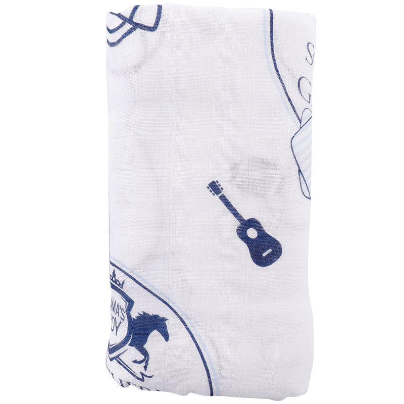 Gift Set: Southern Gentleman Baby Muslin Swaddle Blanket and Burp Cloth/Bib Combo-thumbmail-9
