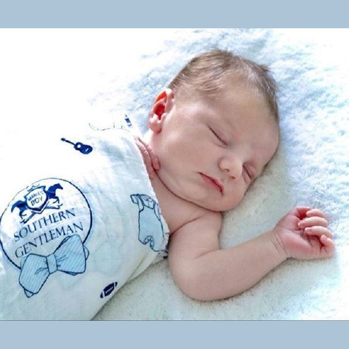 Gift Set: Southern Gentleman Baby Muslin Swaddle Blanket and Burp Cloth/Bib Combo-thumbmail-10