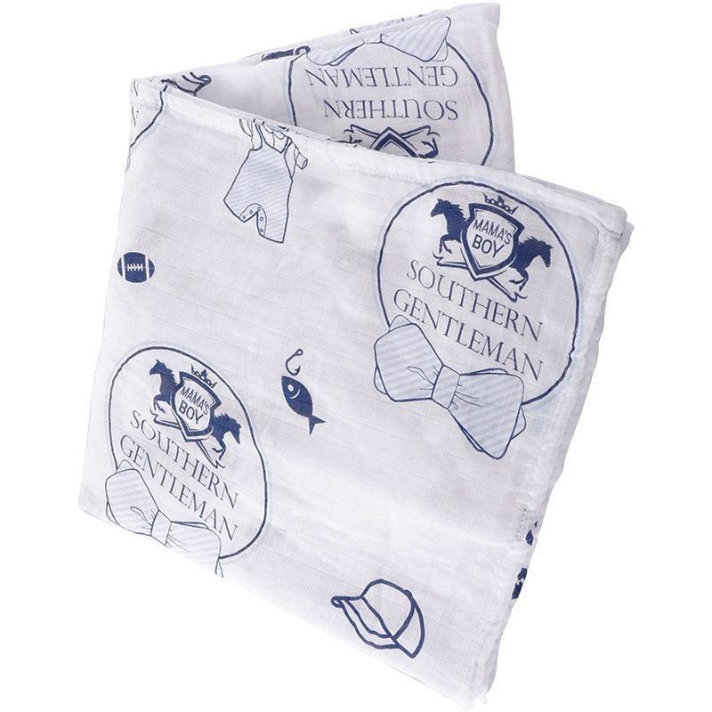 Gift Set: Southern Gentleman Baby Muslin Swaddle Blanket and Burp Cloth/Bib Combo-thumbmail-4