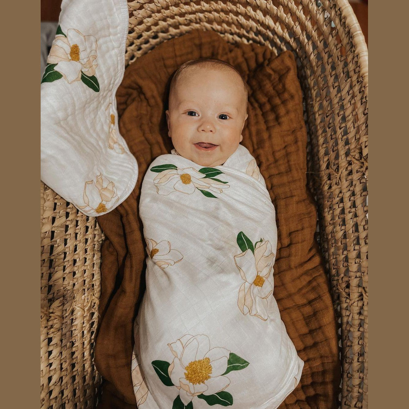 Gift Set: Southern Magnolia Baby Muslin Swaddle Blanket and Burp Cloth/Bib Combo-thumbmail-7