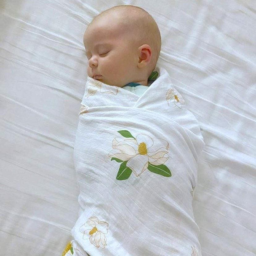 Gift Set: Southern Magnolia Baby Muslin Swaddle Blanket and Burp Cloth/Bib Combo-thumbmail-5