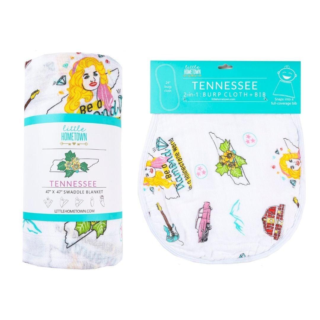 Gift Set: Tennessee Baby Muslin Swaddle Blanket and Burp Cloth/Bib Combo (Floral)-thumbmail-2