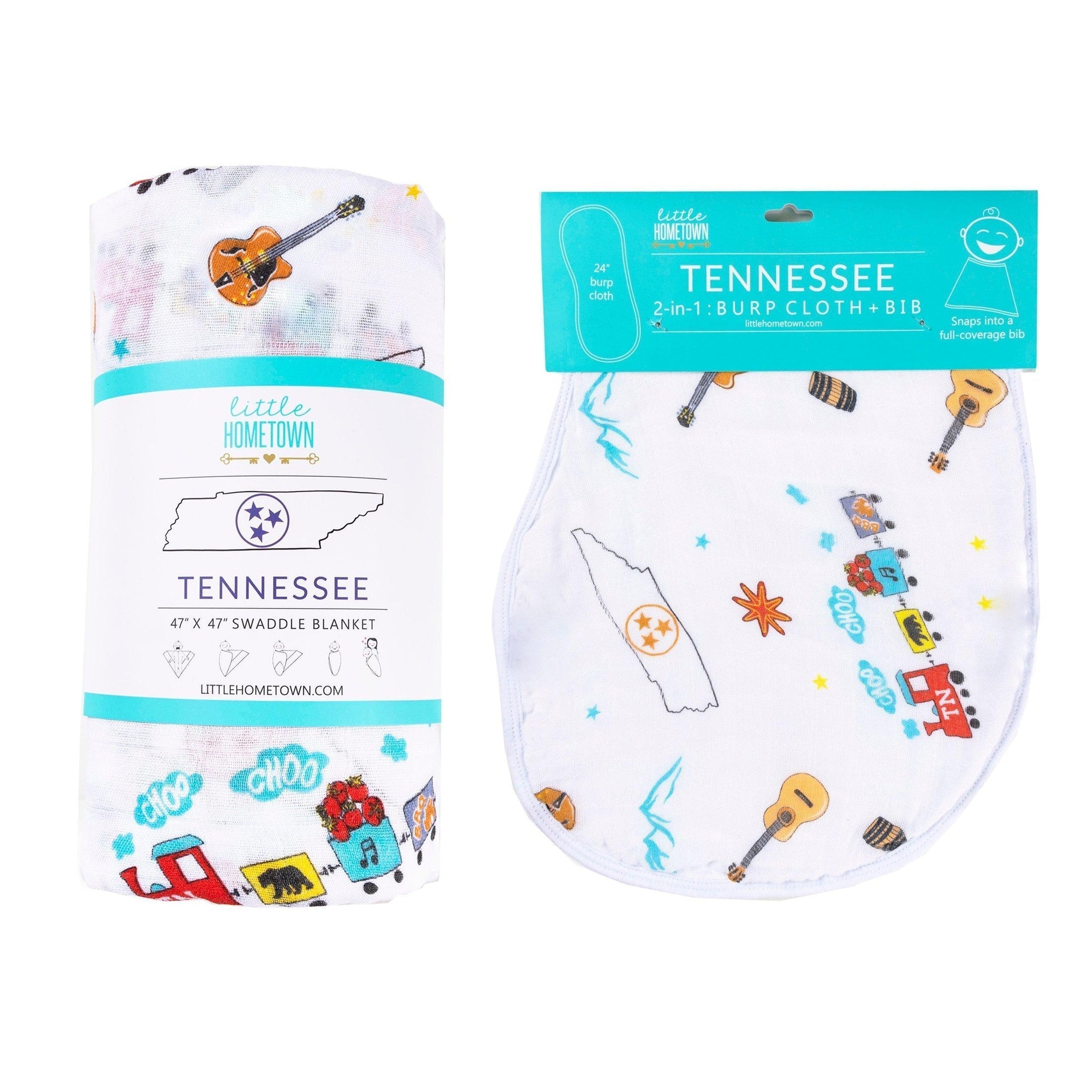 Gift Set: Tennessee Baby Muslin Swaddle Blanket and Burp Cloth/Bib Combo-thumbmail-1