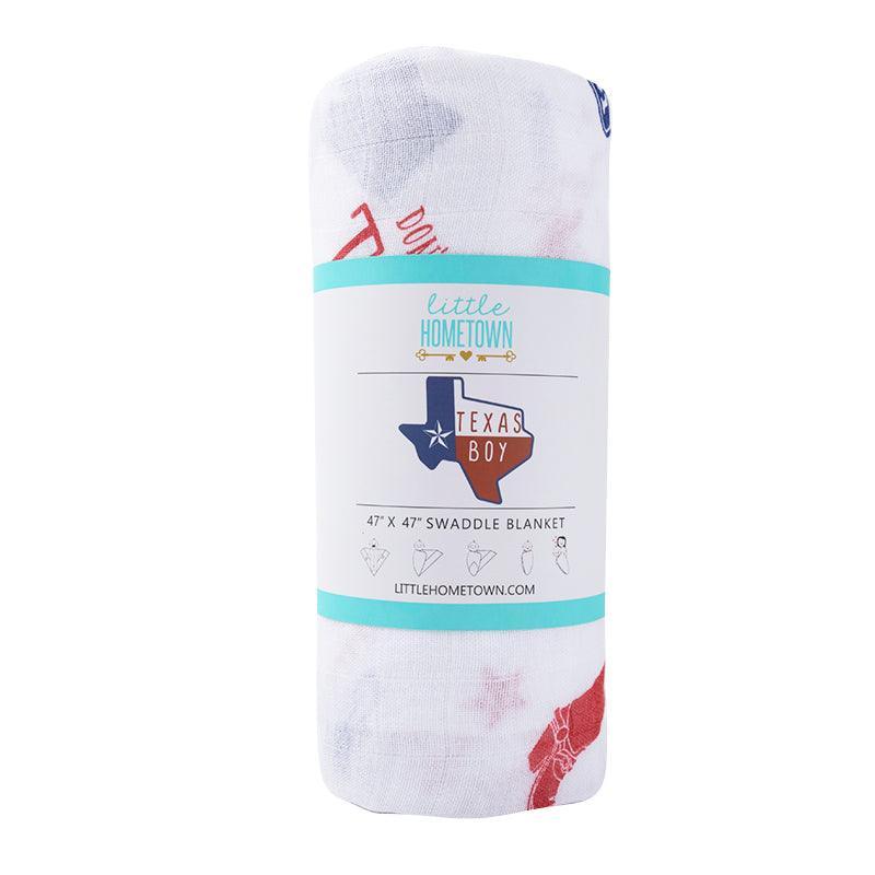 Gift Set: Texas Baby Boy Muslin Swaddle Blanket and Burp Cloth/Bib Combo-thumbmail-7