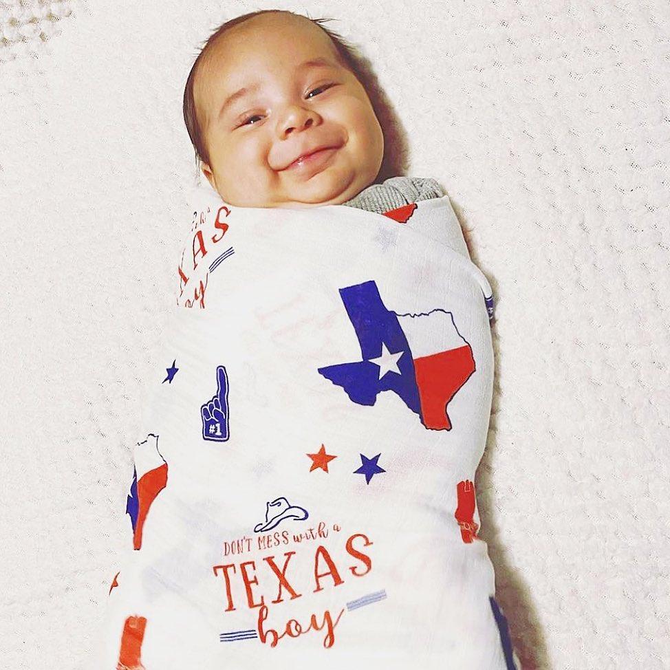 Gift Set: Texas Baby Boy Muslin Swaddle Blanket and Burp Cloth/Bib Combo-thumbmail-1