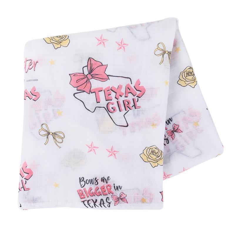 Gift Set: Texas Baby Girl Muslin Swaddle Blanket and Burp Cloth/Bib Combo-thumbmail-7
