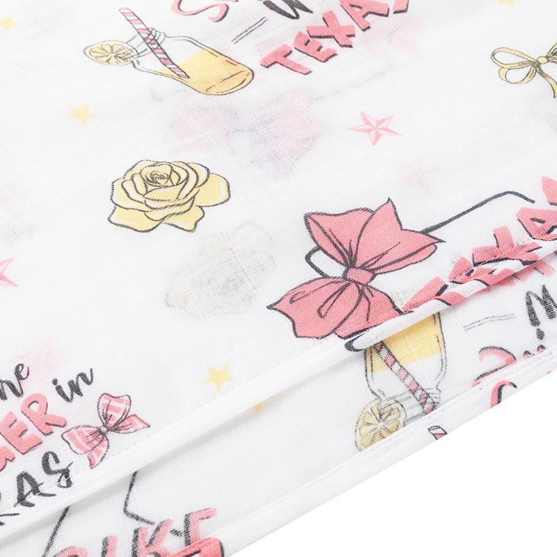 Gift Set: Texas Baby Girl Muslin Swaddle Blanket and Burp Cloth/Bib Combo-thumbmail-1