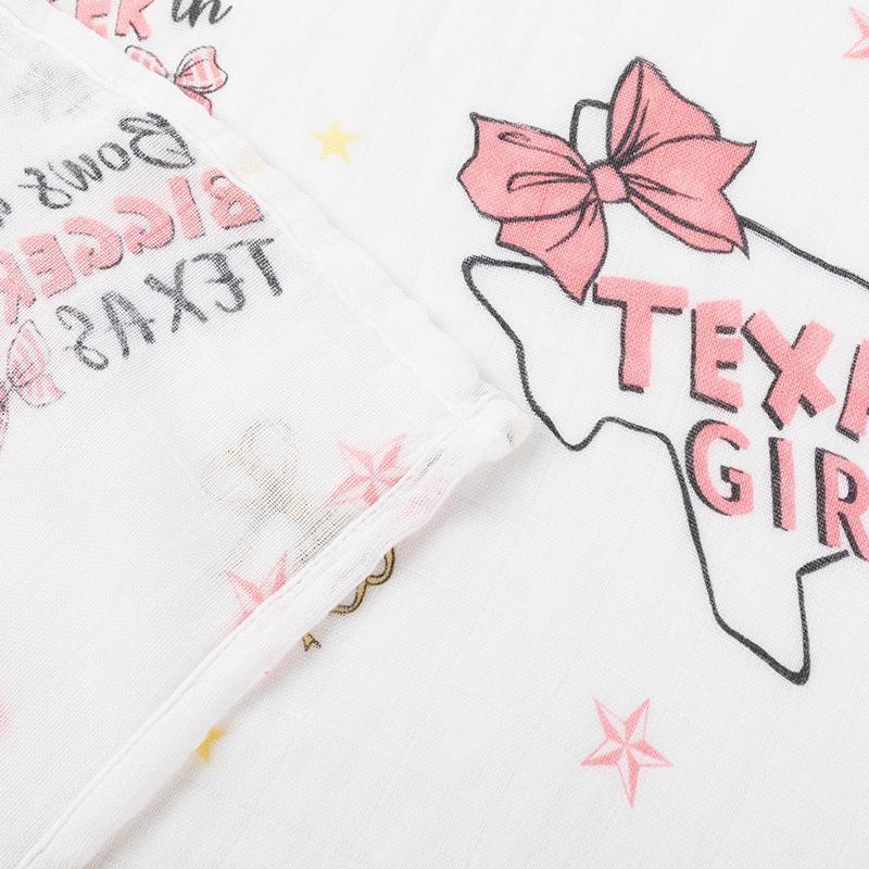 Gift Set: Texas Baby Girl Muslin Swaddle Blanket and Burp Cloth/Bib Combo-thumbmail-5