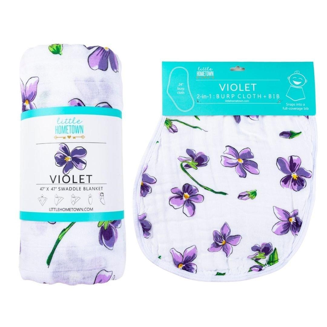 Gift Set: Violet Baby Muslin Swaddle Blanket and Burp Cloth/Bib Combo-thumbmail-8