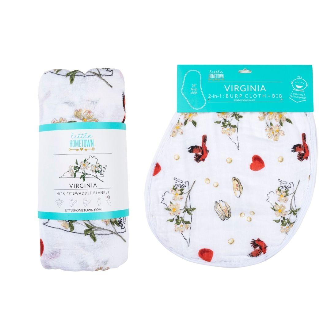 Gift Set: Virginia Baby Muslin Swaddle Blanket and Burp Cloth/Bib Combo (Floral)-thumbmail-2