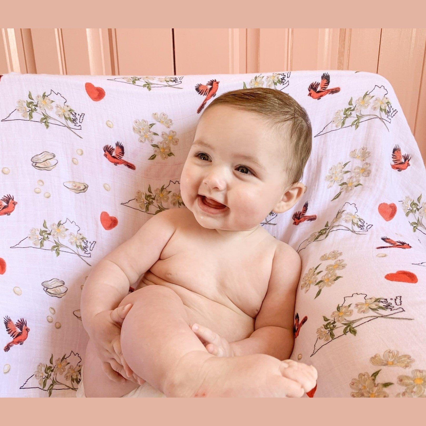 Gift Set: Virginia Baby Muslin Swaddle Blanket and Burp Cloth/Bib Combo (Floral)-thumbmail-3