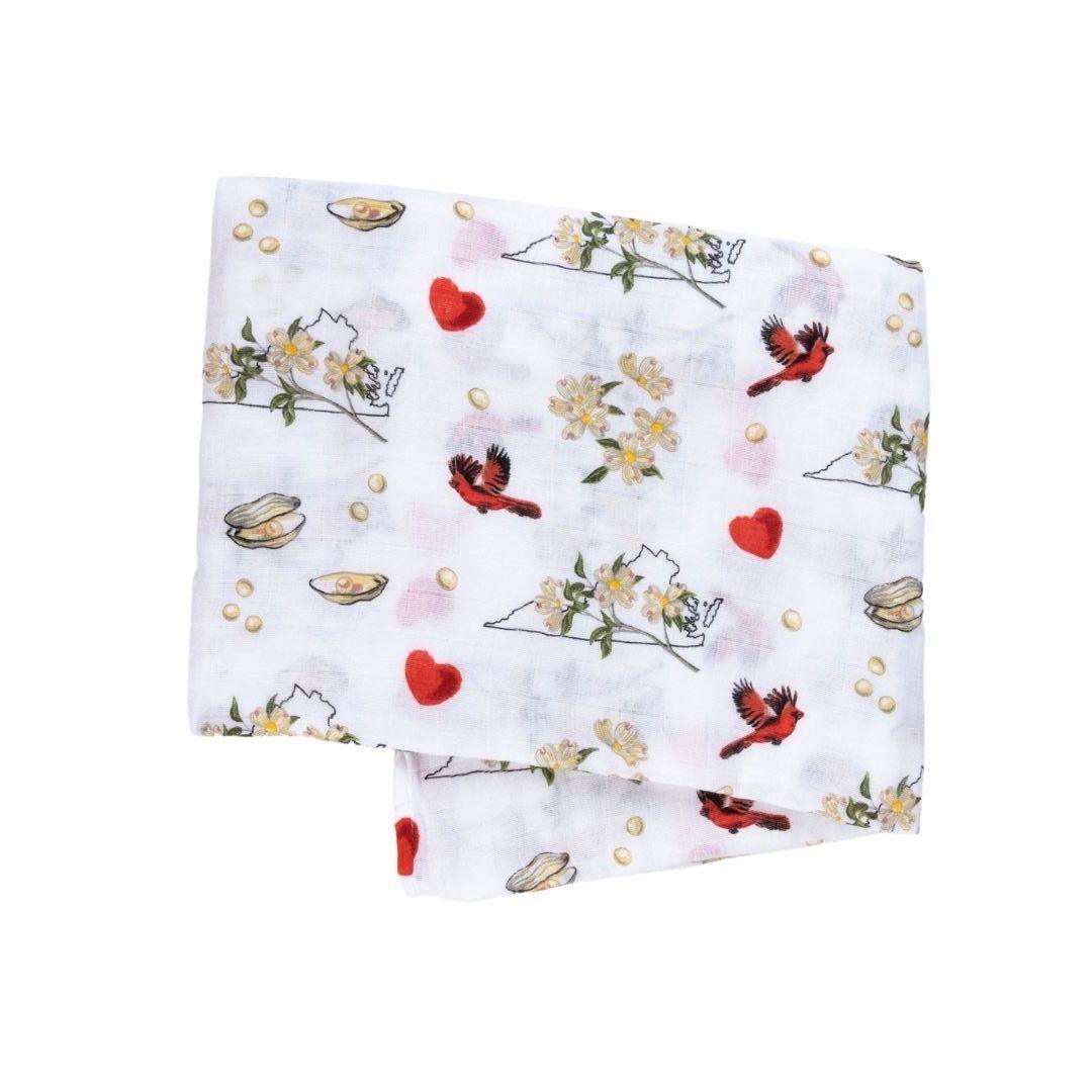 Gift Set: Virginia Baby Muslin Swaddle Blanket and Burp Cloth/Bib Combo (Floral)-thumbmail-7