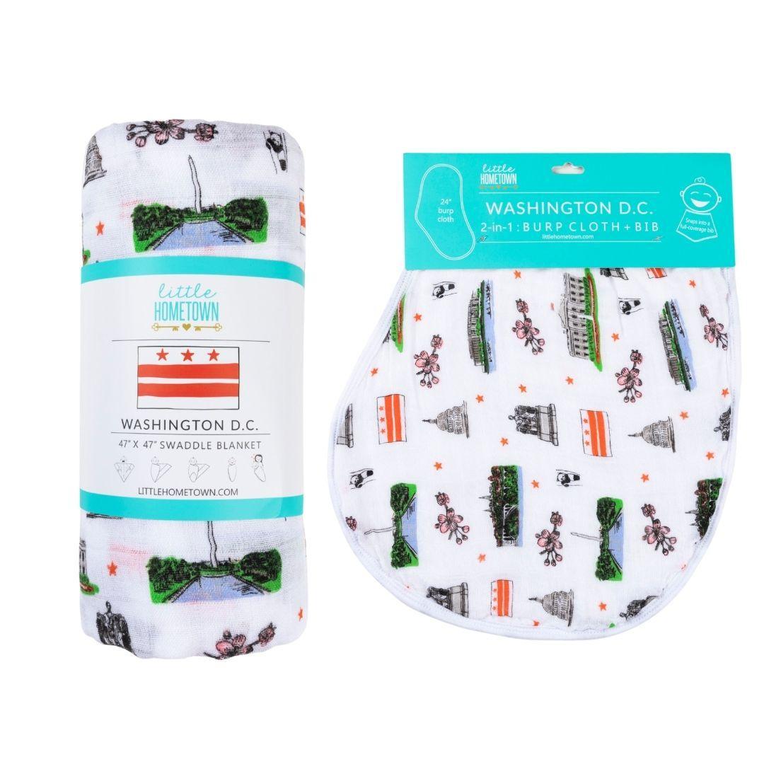 Gift Set: Washington D.C. Baby Muslin Swaddle Blanket and Burp Cloth/Bib Combo-thumbmail-3
