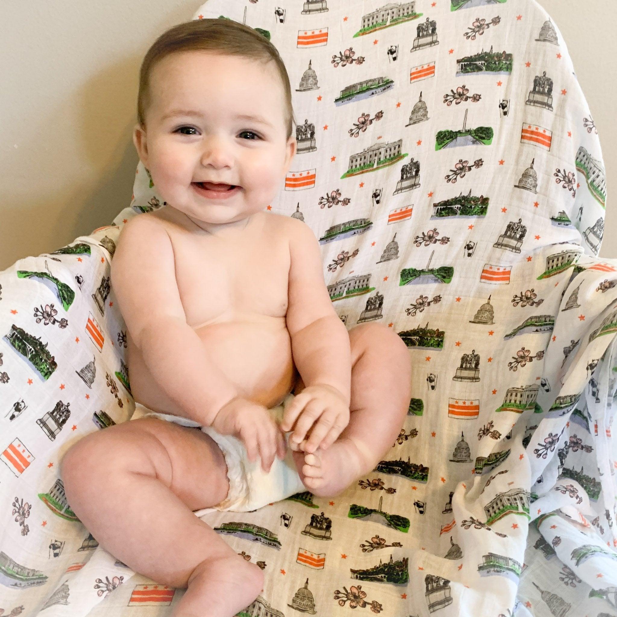 Gift Set: Washington D.C. Baby Muslin Swaddle Blanket and Burp Cloth/Bib Combo-thumbmail-4