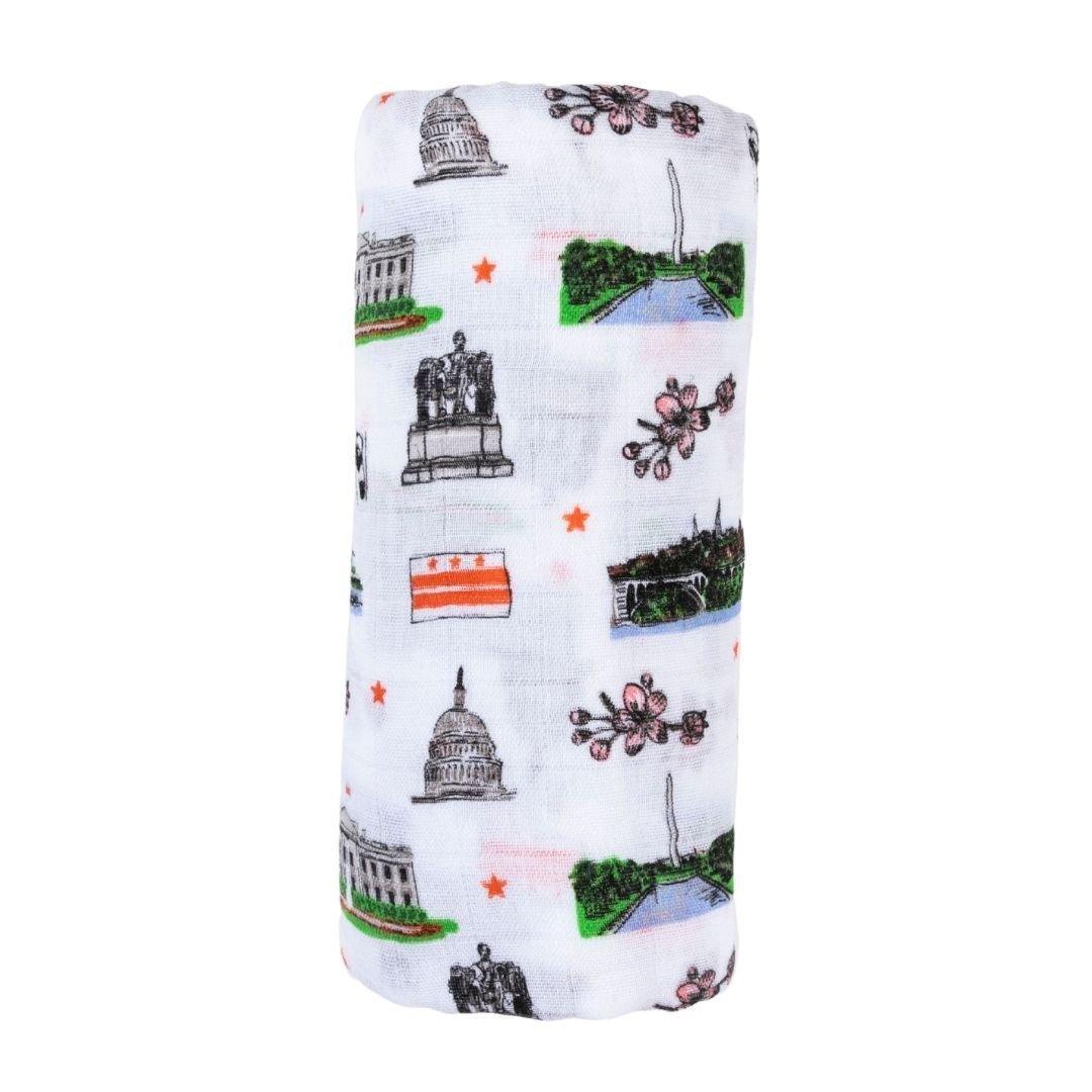 Gift Set: Washington D.C. Baby Muslin Swaddle Blanket and Burp Cloth/Bib Combo-thumbmail-5