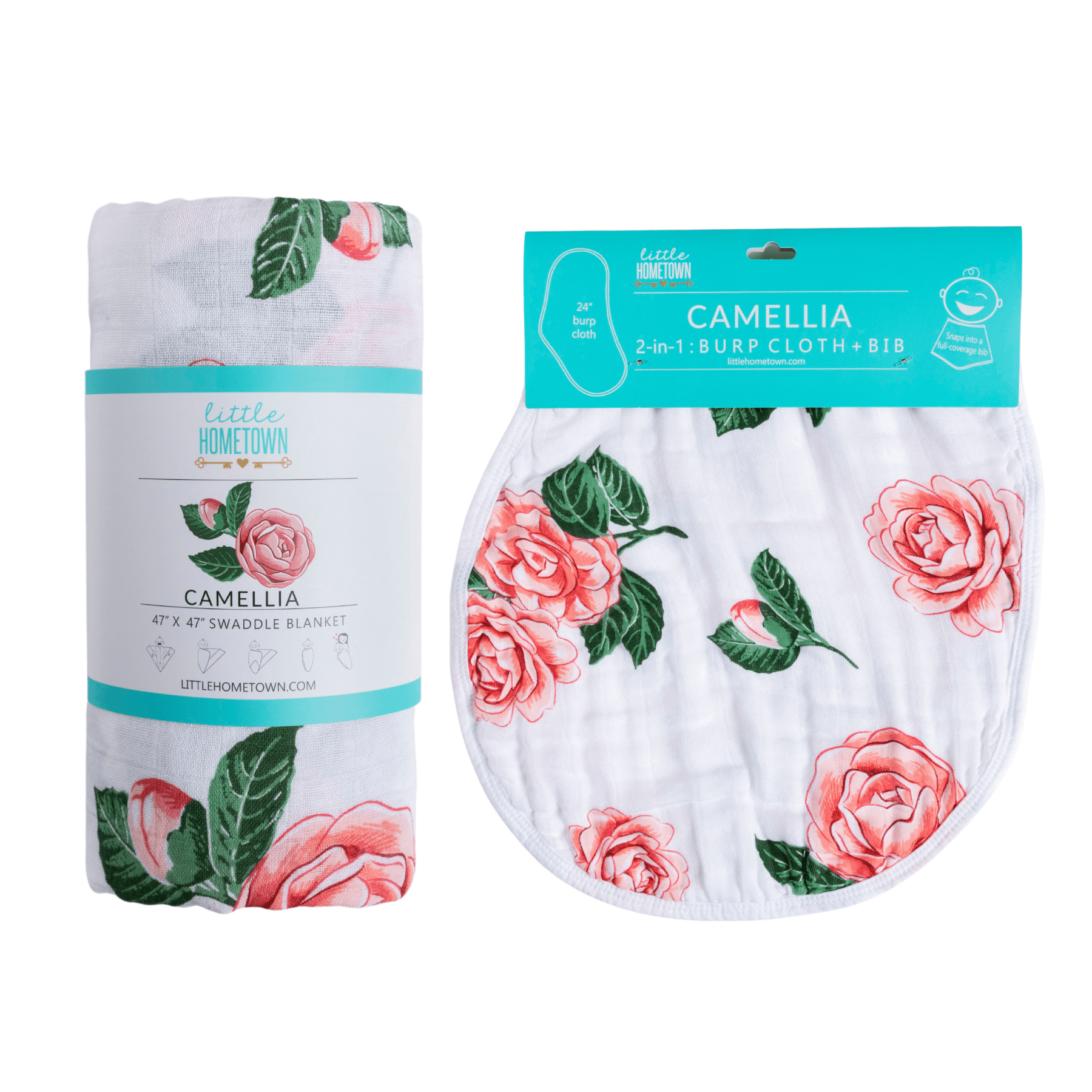 GiftSet: Camelia Baby Muslin Swaddle Blanket and Burp Cloth/Bib Combo-thumbmail-8
