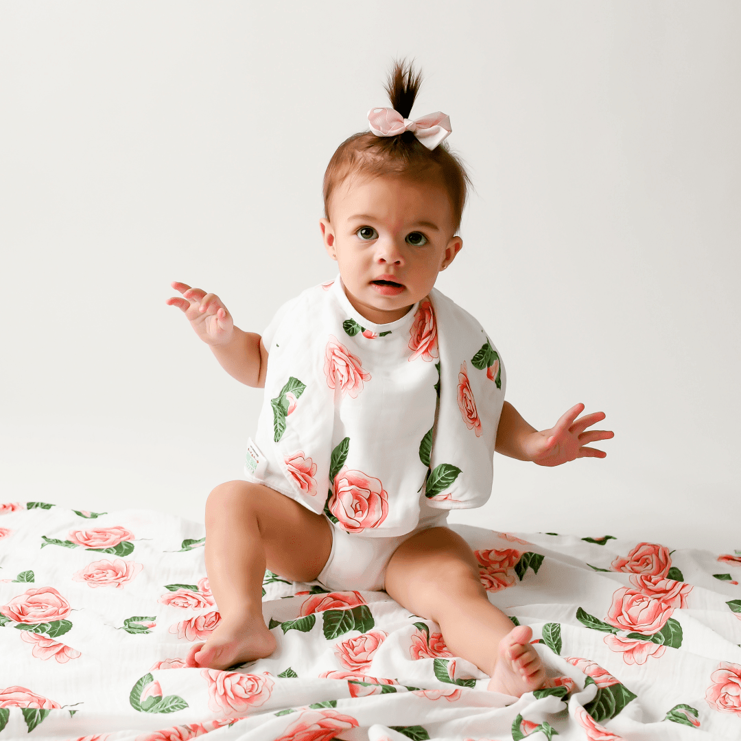 GiftSet: Camelia Baby Muslin Swaddle Blanket and Burp Cloth/Bib Combo-thumbmail-2