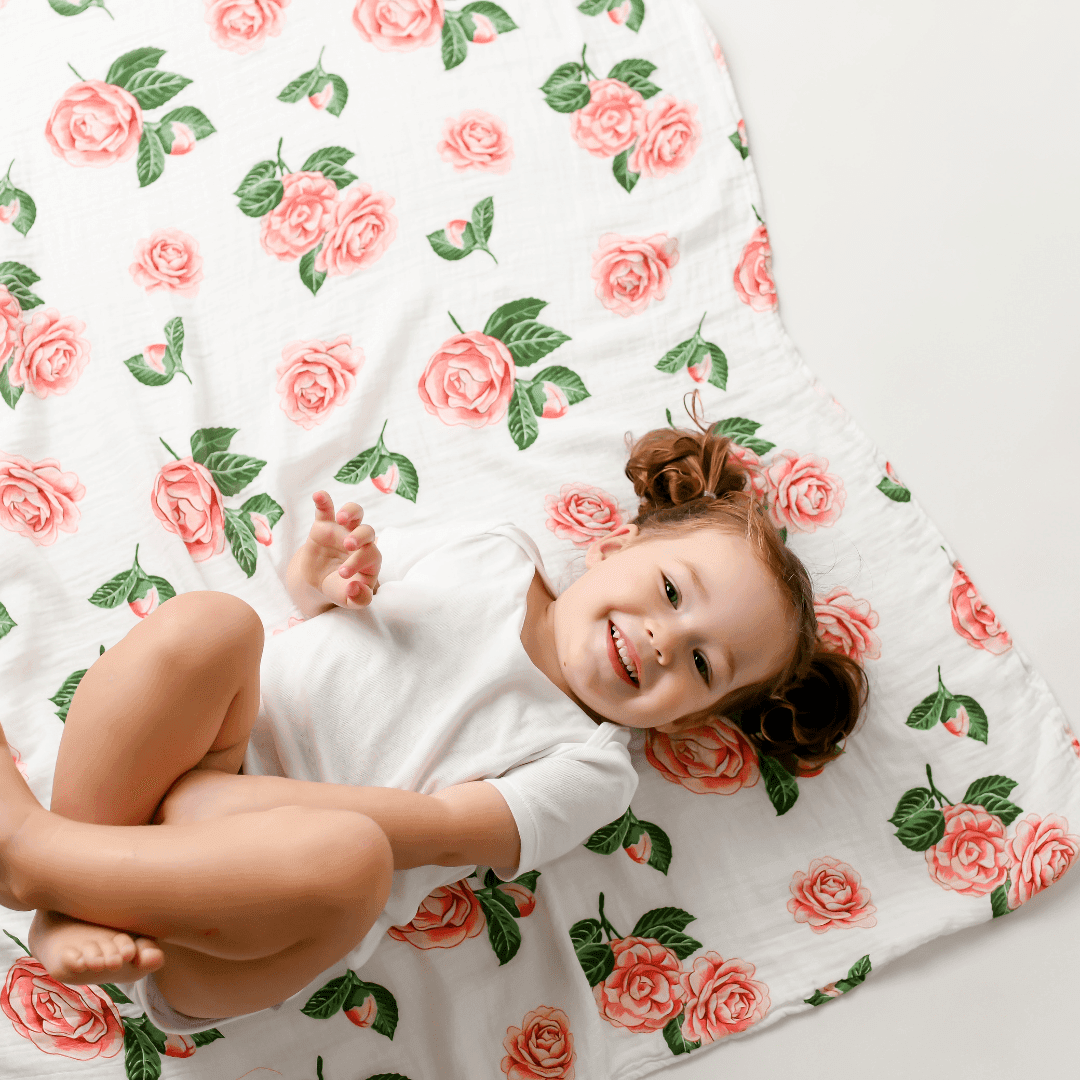 GiftSet: Camelia Baby Muslin Swaddle Blanket and Burp Cloth/Bib Combo-thumbmail-5