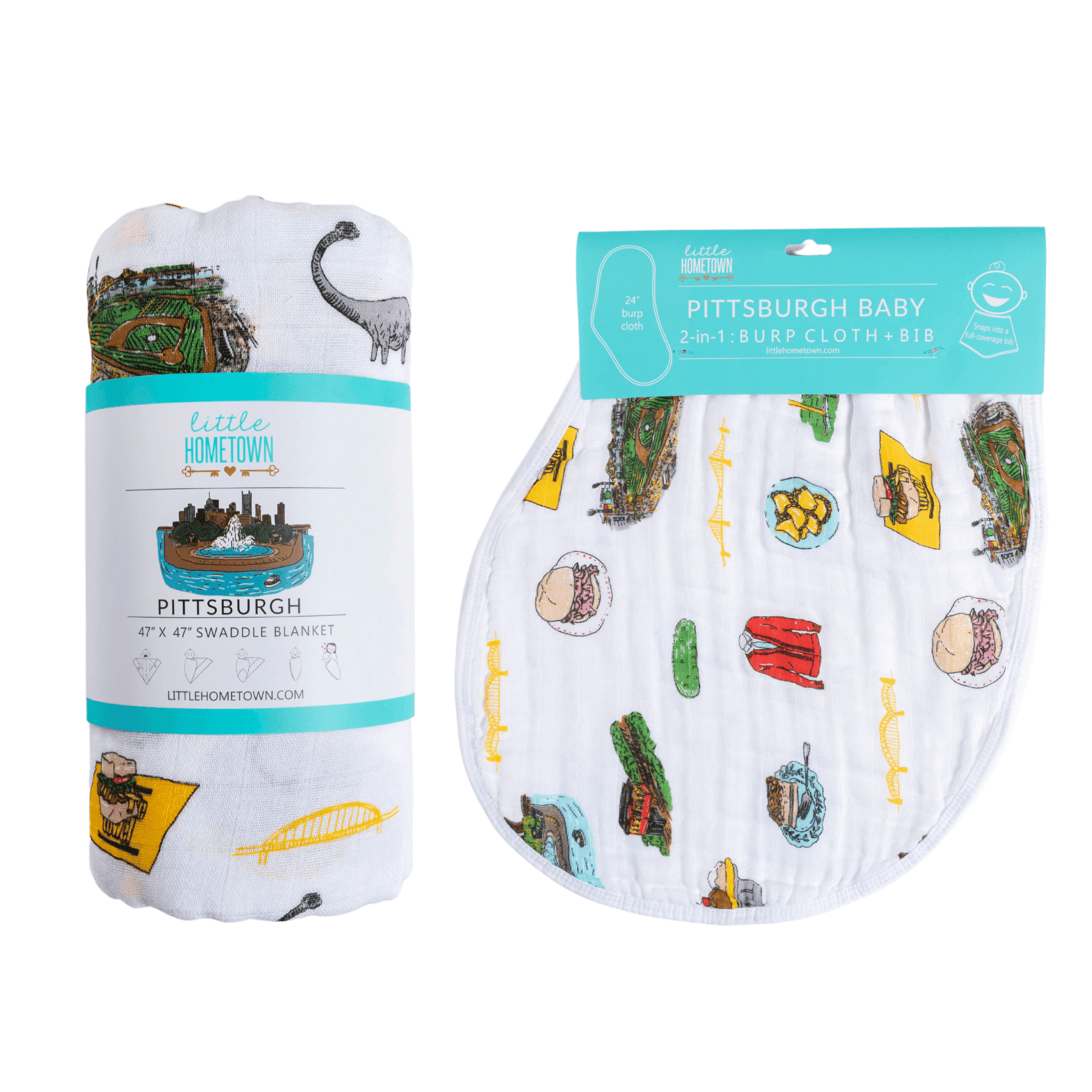 GiftSet: Pittsburgh Baby Muslin Swaddle Blanket and Burp Cloth/Bib Combo-thumbmail-2
