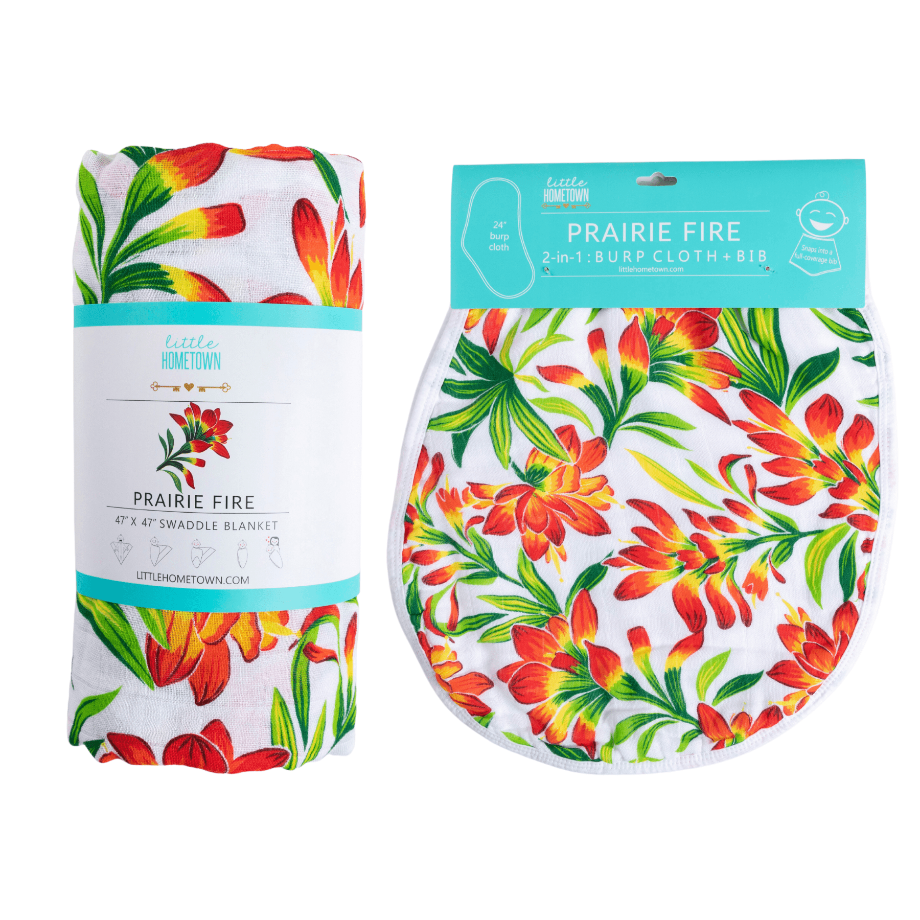 GiftSet: Prairie Fire Baby Muslin Swaddle Blanket and Burp Cloth/Bib Combo-thumbmail-1