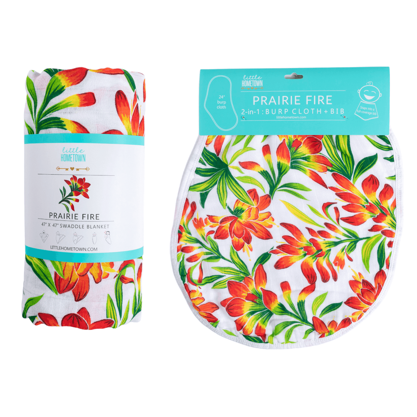 GiftSet: Prairie Fire Baby Muslin Swaddle Blanket and Burp Cloth/Bib Combo-thumbmail-2