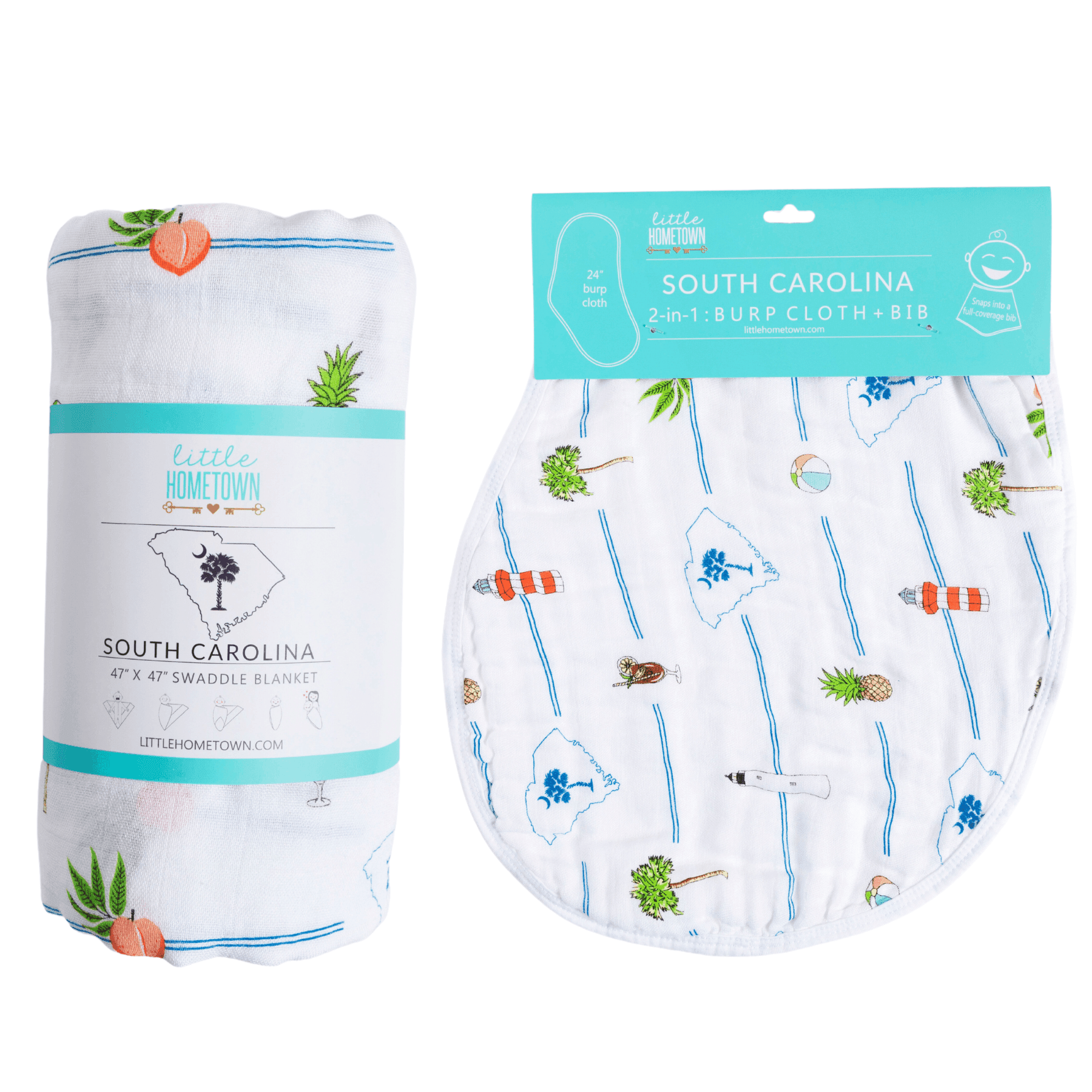 GiftSet: South Carolina Baby Muslin Swaddle Blanket and Burp Cloth/Bib Combo-thumbmail-6