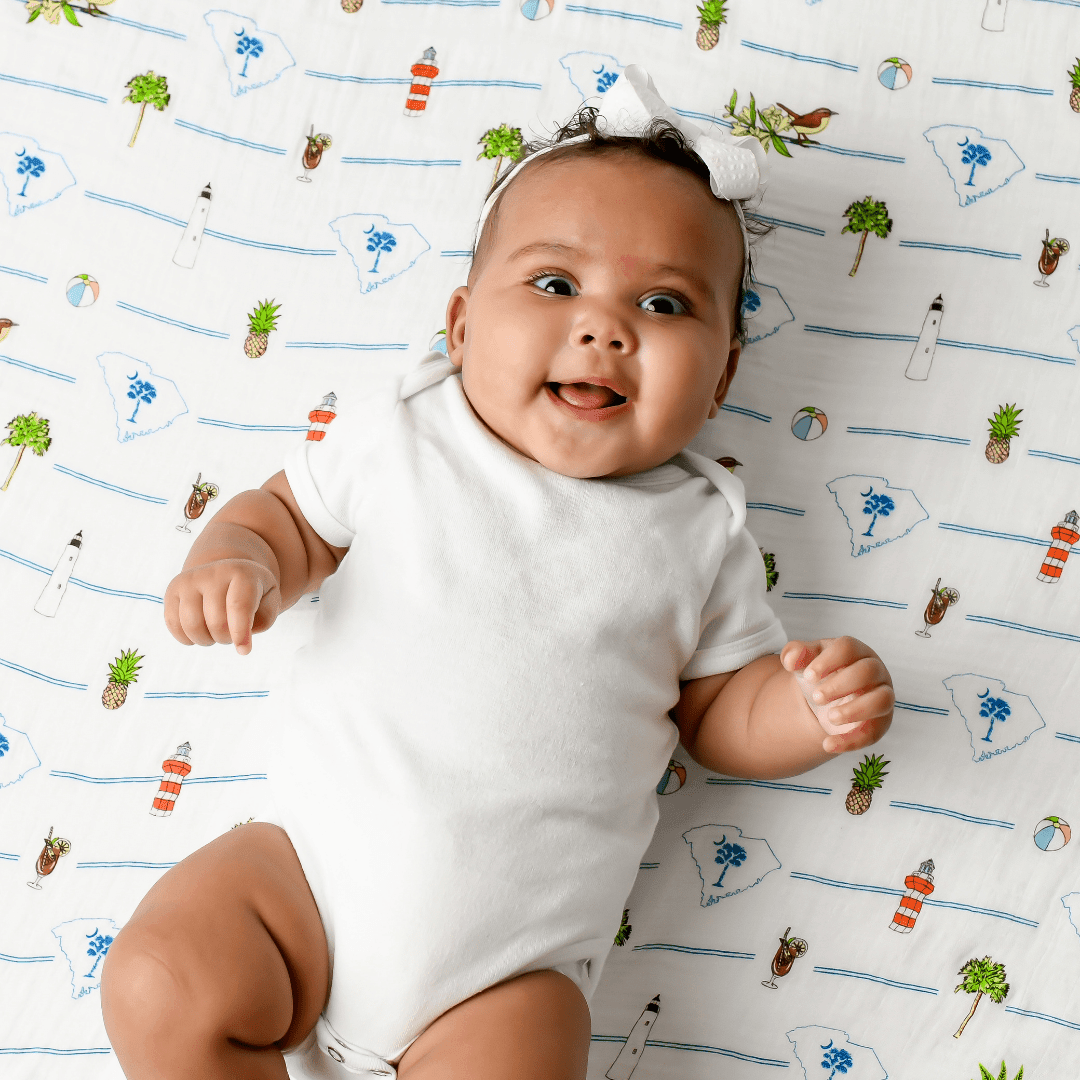 GiftSet: South Carolina Baby Muslin Swaddle Blanket and Burp Cloth/Bib Combo-thumbmail-1
