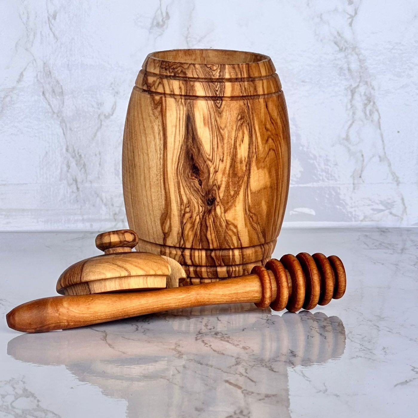 Olive Wood Honey Pot W/Honey Dipper-thumbmail-5